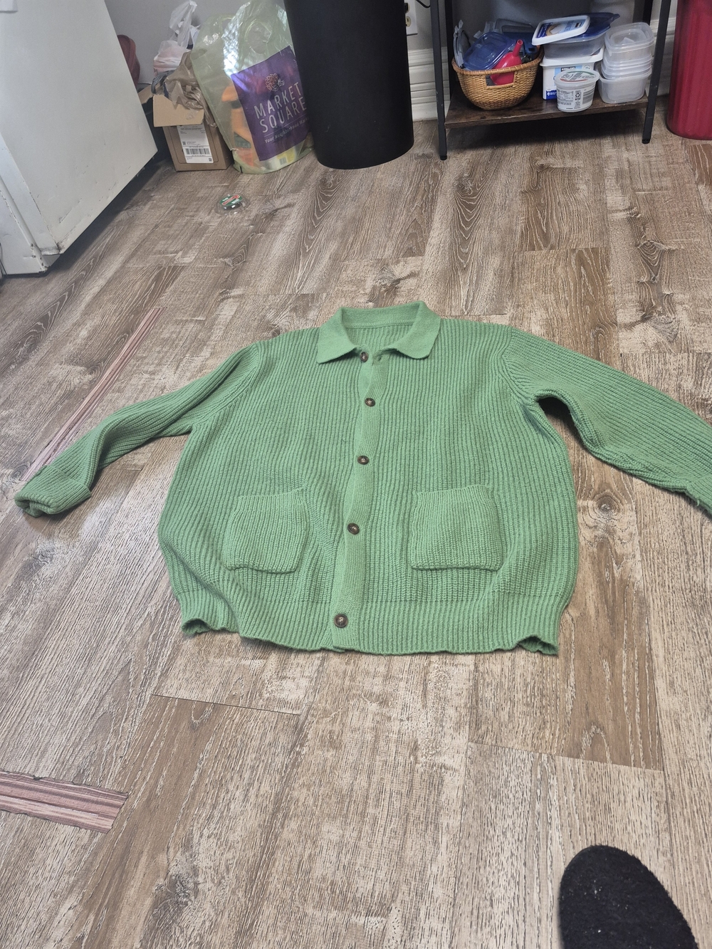 Men's Green Button-Up Knit Sweater Cardigan